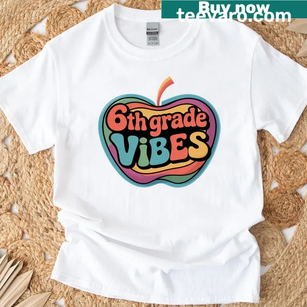 Retro T-shirt with '6th Grade Vibes' text for students.