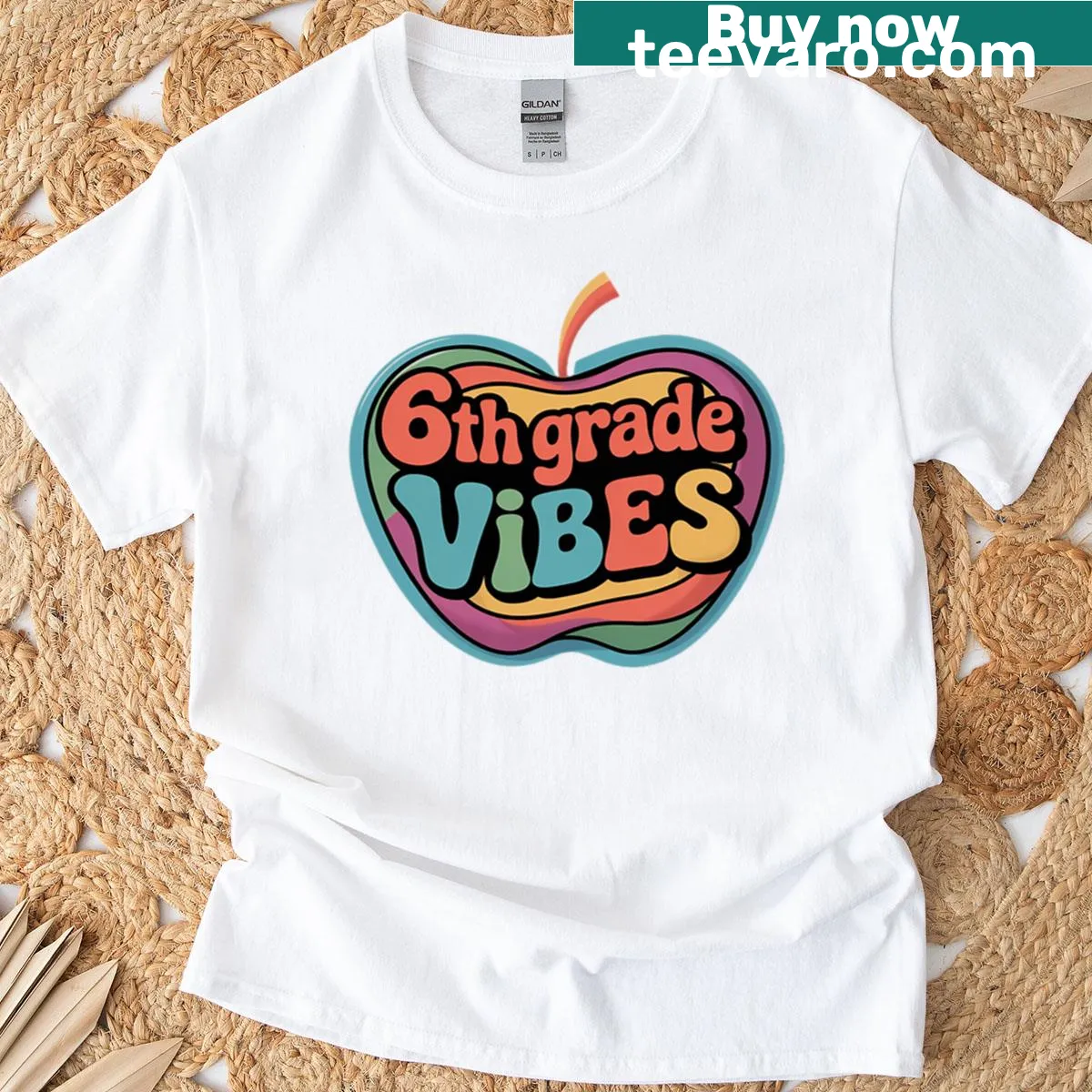 Retro T-shirt with '6th Grade Vibes' text for students. — on a men's t-shirt