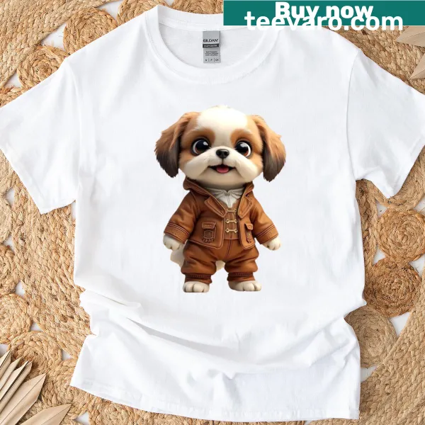Cute oversized t-shirt with adorable puppy portrait