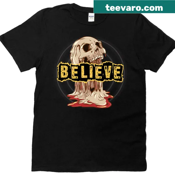 Skull illustration with Believe text on a T-shirt