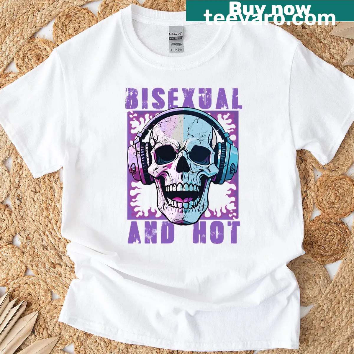 Illustration of the bisexual flag on a couple's pride t-shirt. — on a men's t-shirt