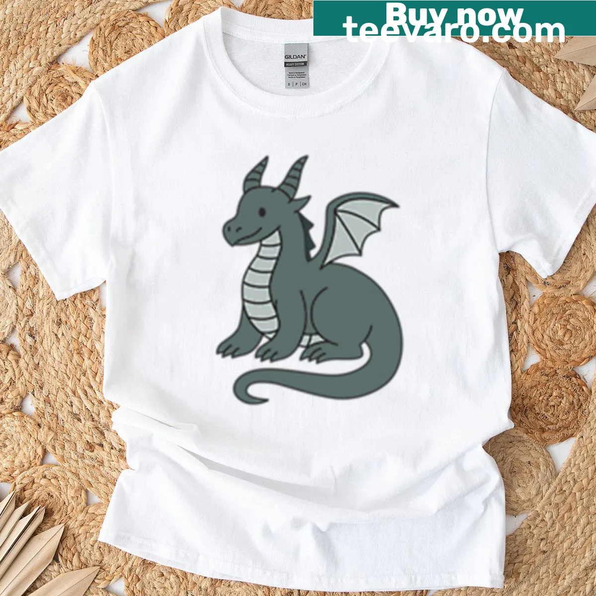 Intricate blue dragon illustration printed on a T-shirt — on a men's t-shirt