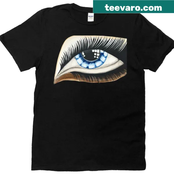 Minimalist t-shirt featuring an abstract blue eye design