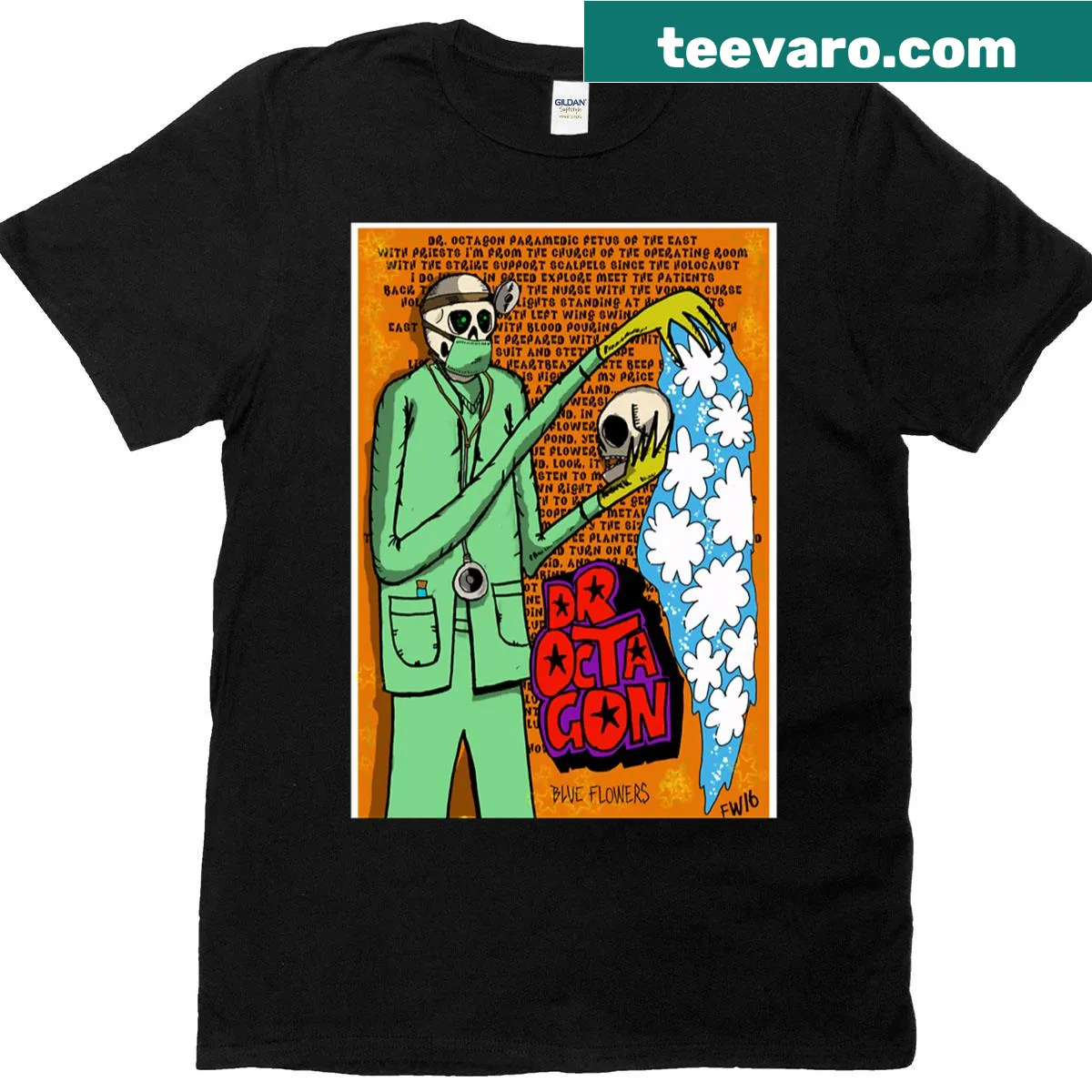 Floral illustration of blue flowers on a T-shirt — on a men's t-shirt