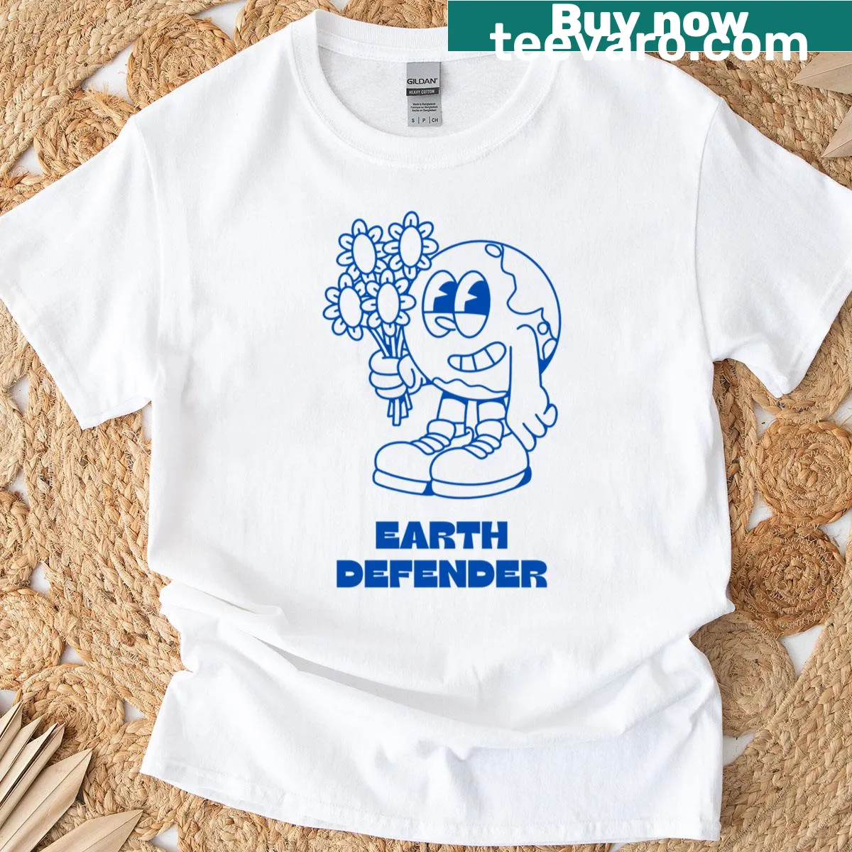 Retro cartoon Earth illustration on an oversized T-shirt. — on a men's t-shirt