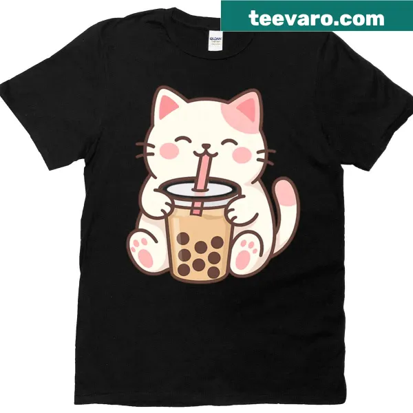 Kawaii T-shirt featuring a boba cat design