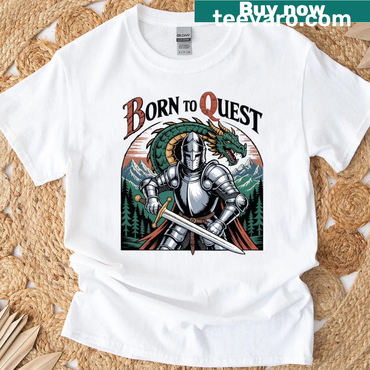 Inspirational 'Born To Quest' graphic on a T-shirt — on a men's t-shirt