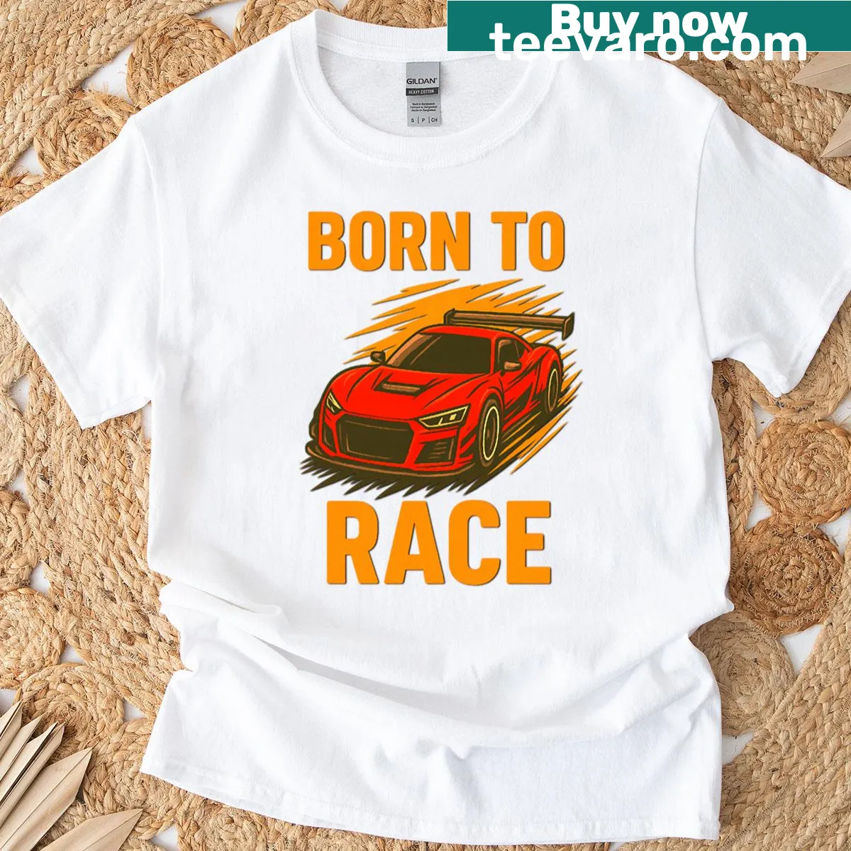 Illustration of a red sports car on a t-shirt. — on a men's t-shirt