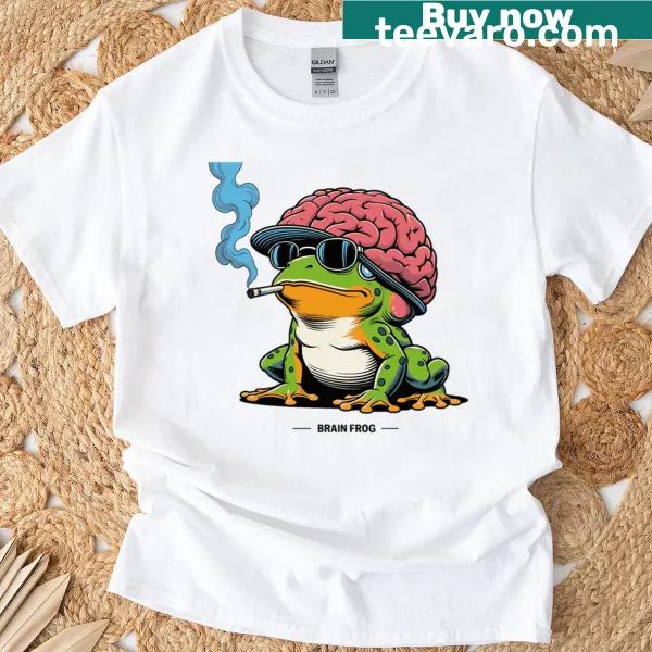 Oversized T-shirt featuring a cartoon frog with sunglasses and smoke