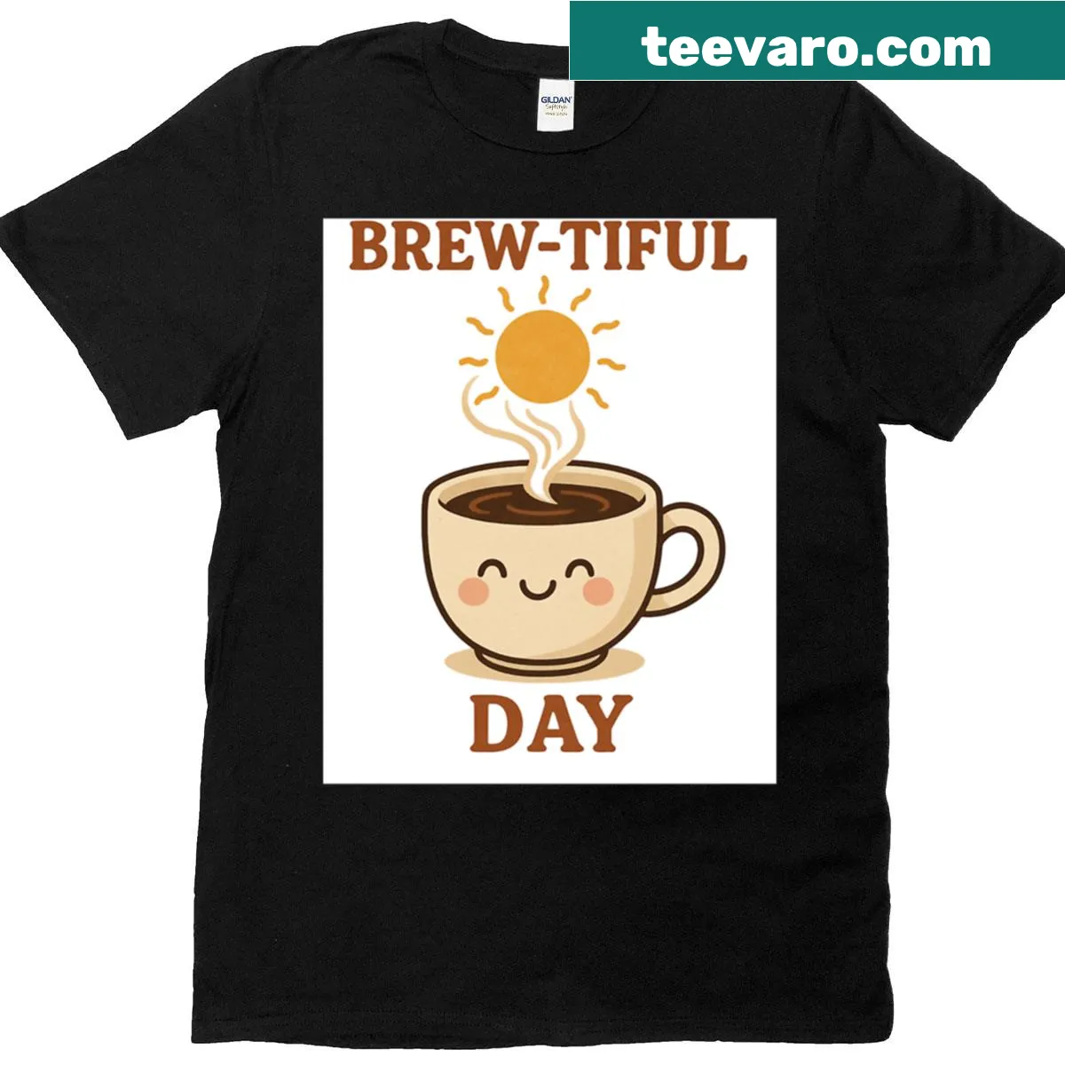 Cute coffee cup and sunshine pun design on a T-shirt — on a men's t-shirt