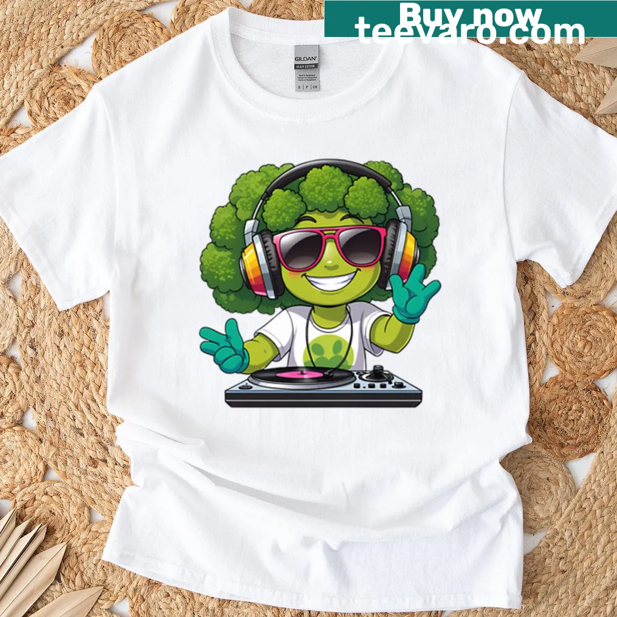 Playful DJ graphic on a vintage-style T-shirt — on a men's t-shirt