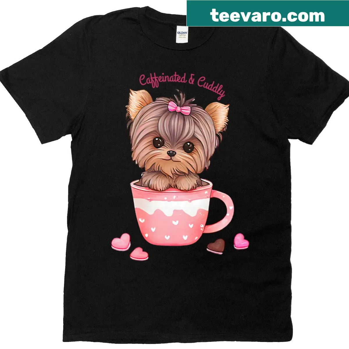 Cute dog lover T-shirt with a graphic of a dog and coffee — on a men's t-shirt