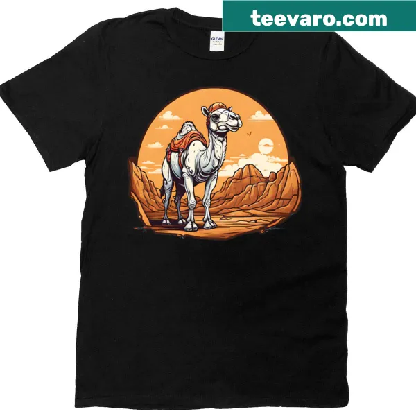 Cartoon-style oversized t-shirt featuring a camel in western attire