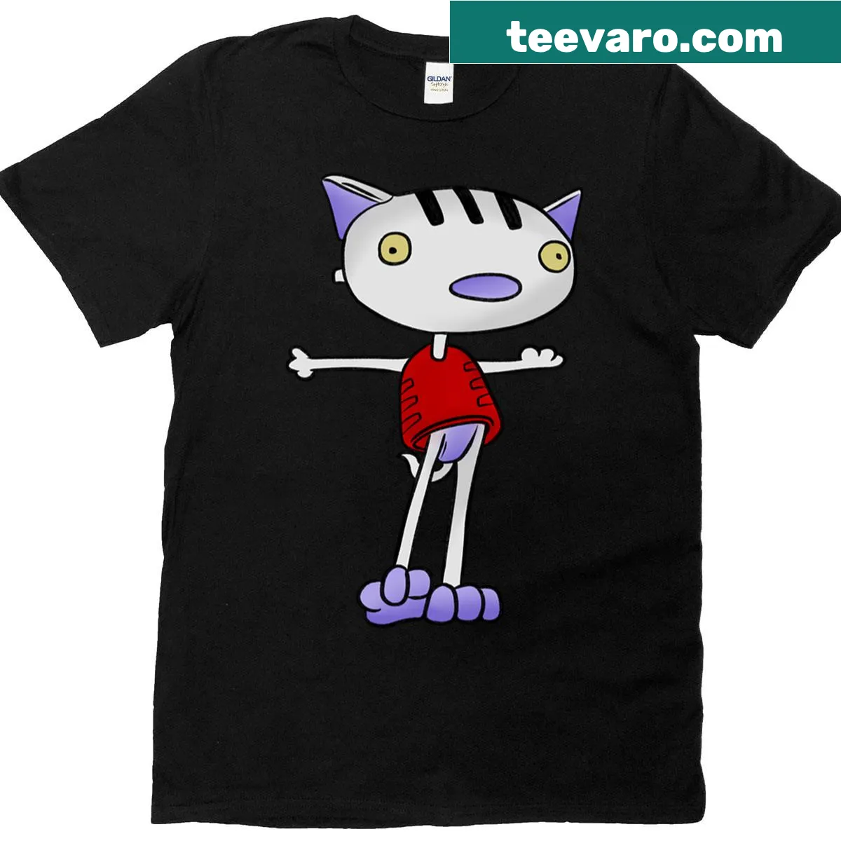 Cartoon illustration of a cat robot — on a men's t-shirt