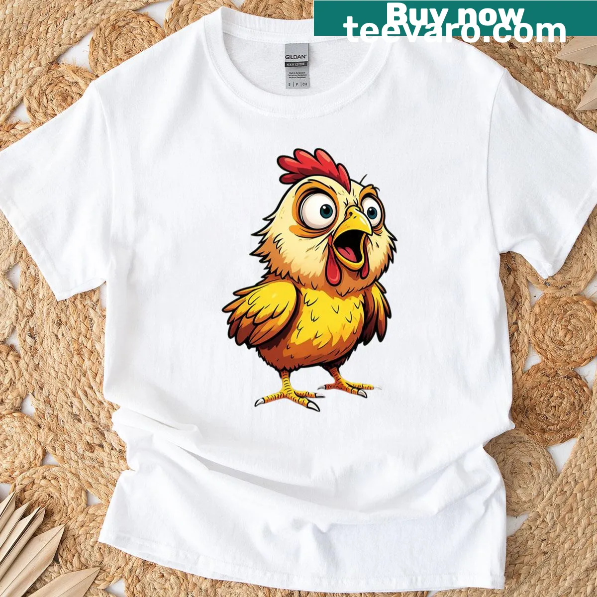 Humorous Chicken T-shirt featuring playful chicken graphic — on a men's t-shirt
