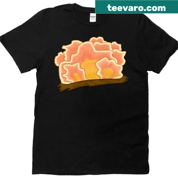 T-shirt featuring a playful chicken and mushroom graphic