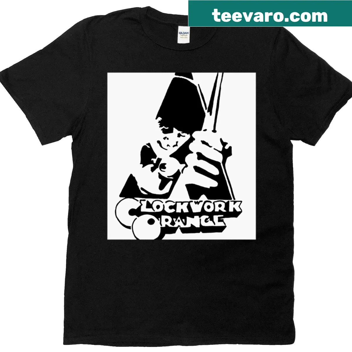 Pop-art inspired design referencing 'A Clockwork Orange' film — on a men's t-shirt