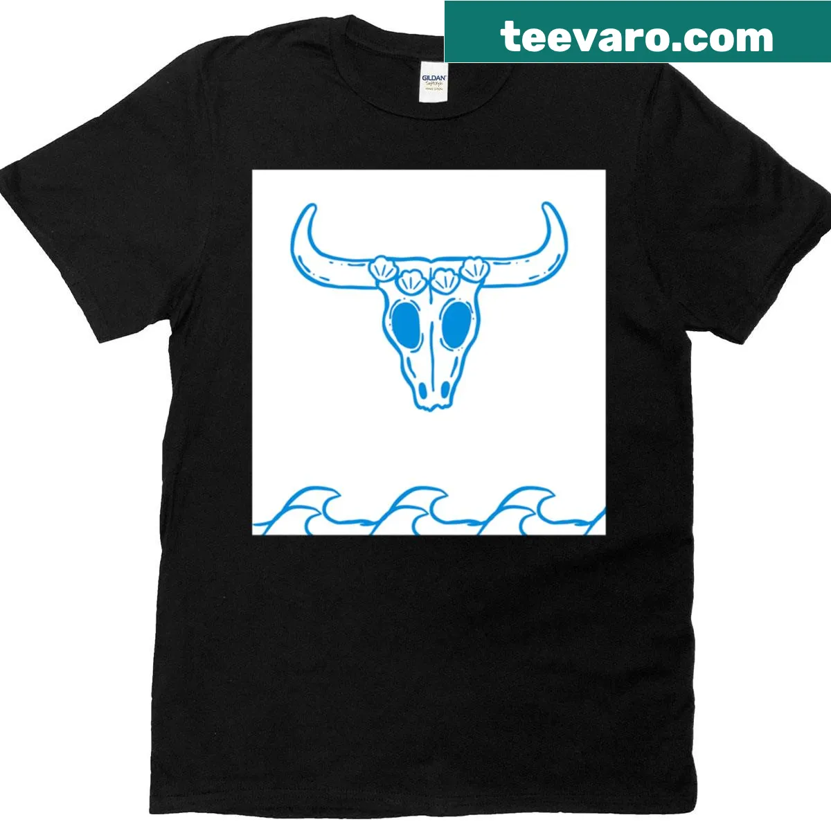 Coastal-themed skull illustration on a premium t-shirt — on a men's t-shirt