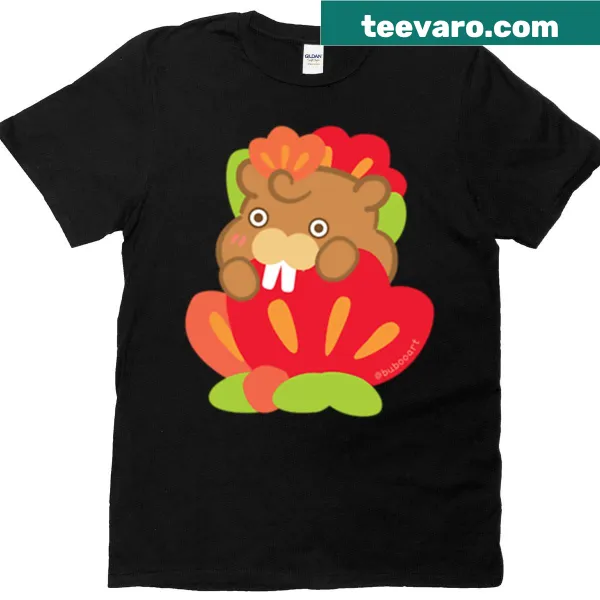 Oversized t-shirt with a cute cartoon beaver and floral design