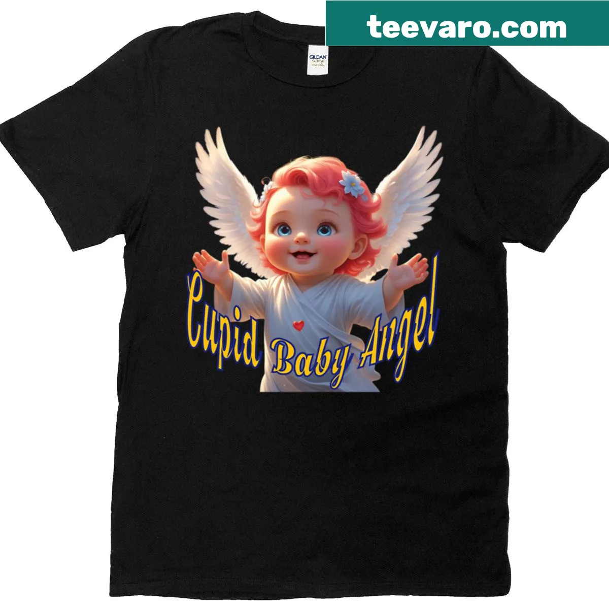 Whimsical Cupid baby angel illustration on a t-shirt — on a men's t-shirt
