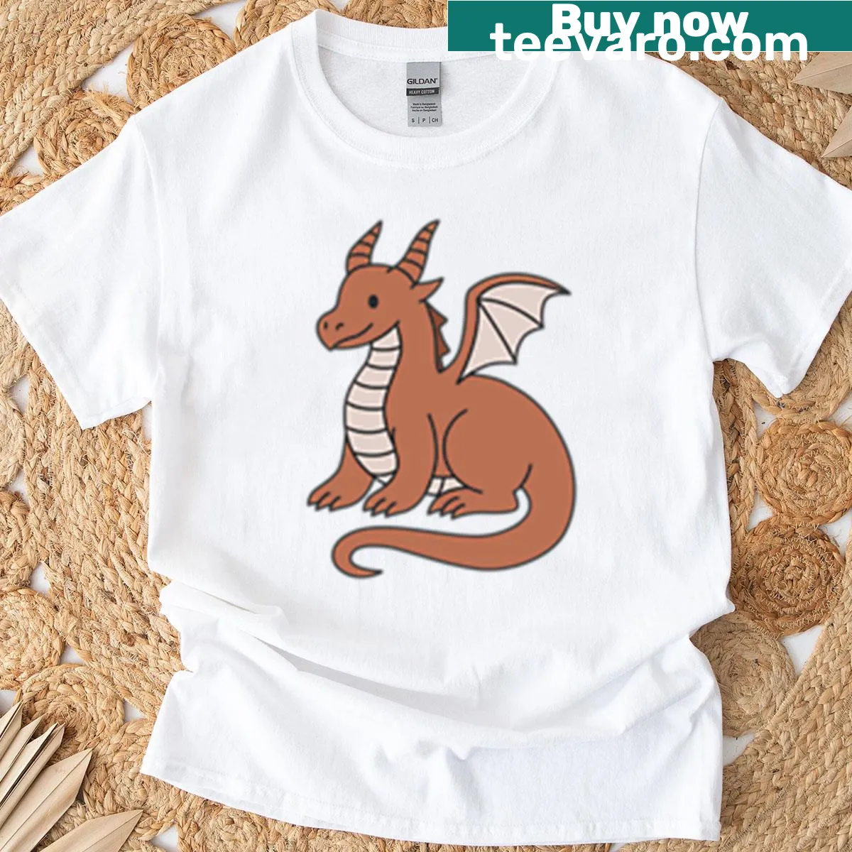 T-shirt featuring a cute red dragon illustration — on a men's t-shirt