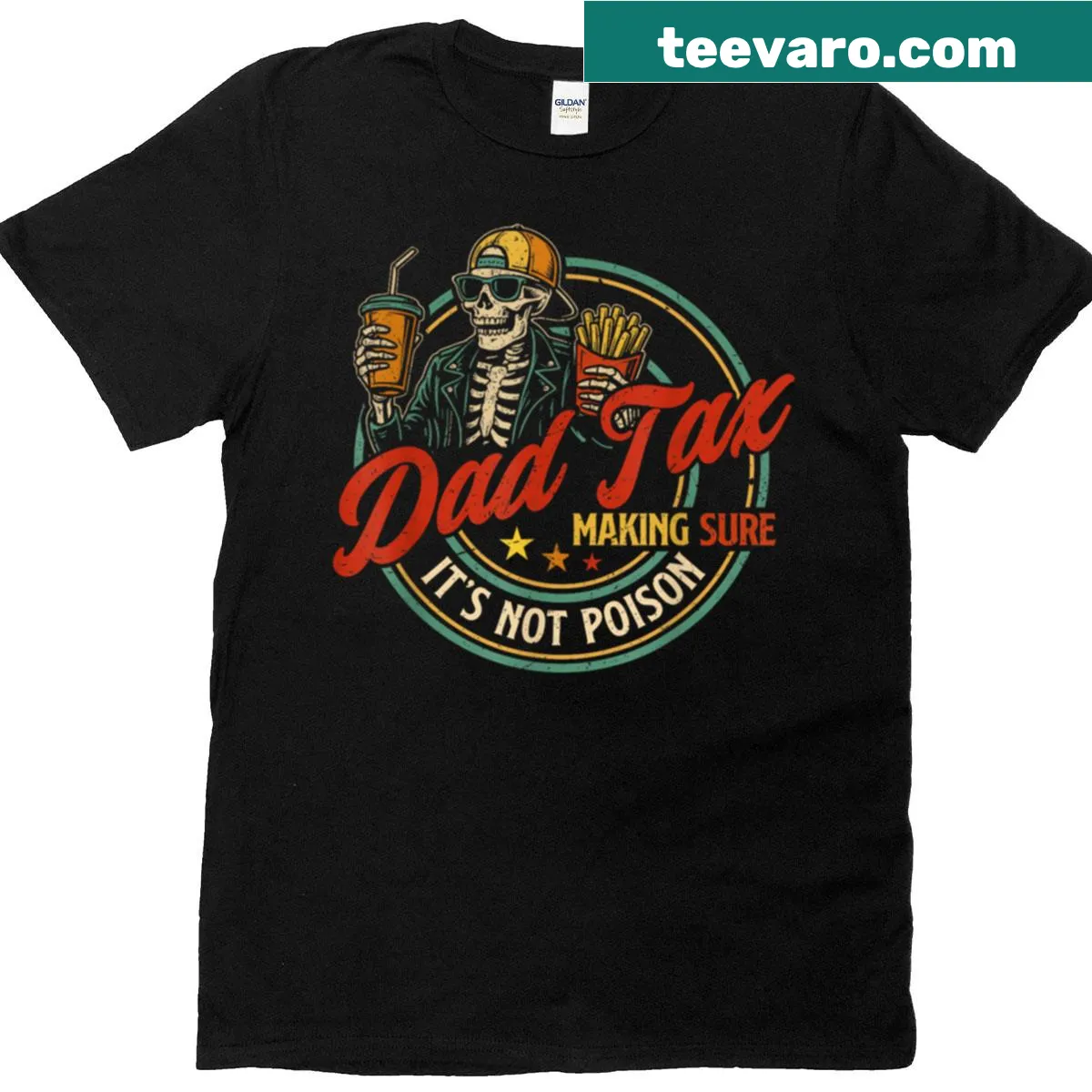 Funny Father's Day t-shirt with 'Dad Tax' humorous slogan — on a men's t-shirt