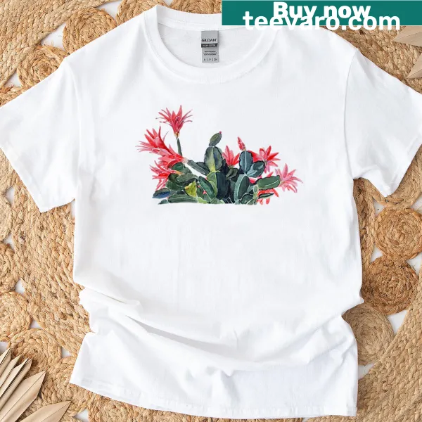 T-shirt with delicate desert blooms and cacti illustration