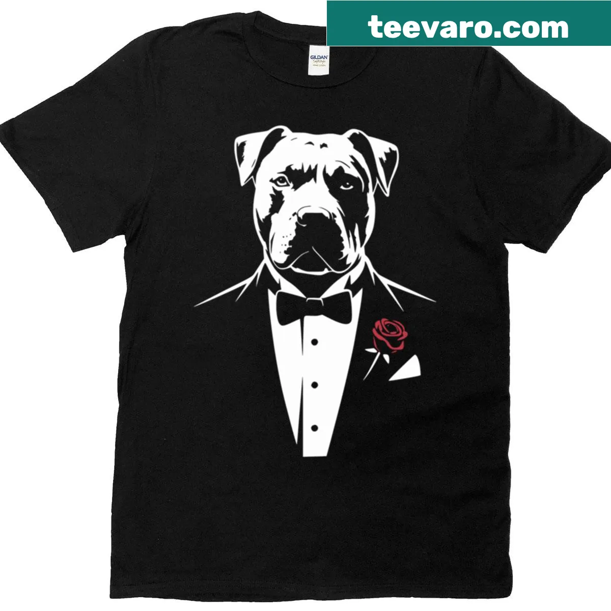 Oversized t-shirt with pitbull silhouette and 'Dogfather' text — on a men's t-shirt