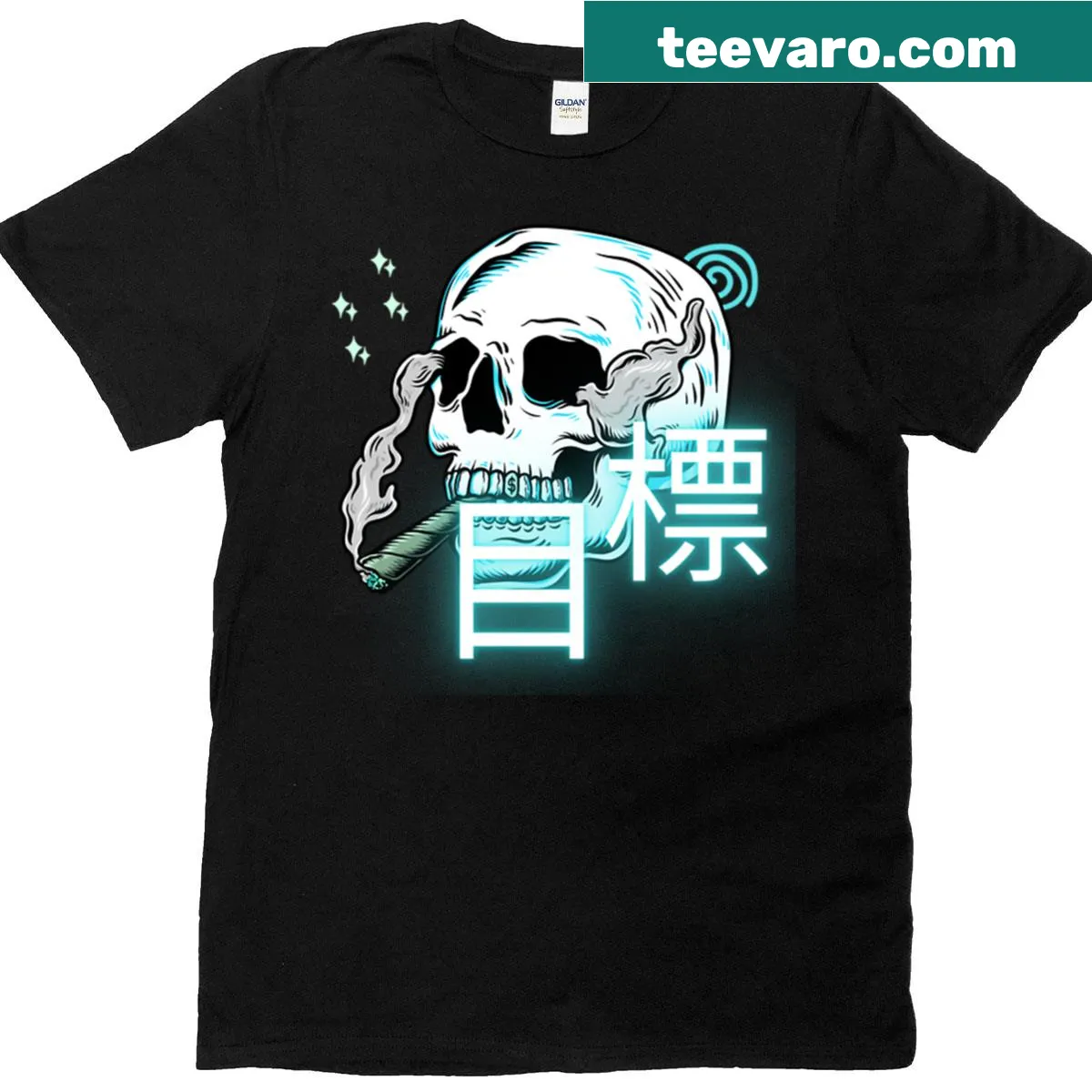 Minimalist T-shirt featuring 'Dream Skull' in Japanese typography. — on a men's t-shirt