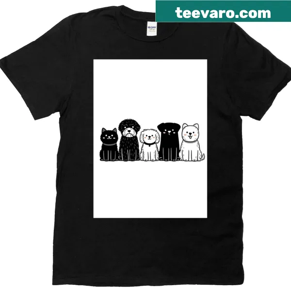 Serene illustration of calm sitting dogs on a T-shirt