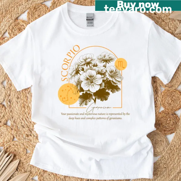 Elegant floral Scorpio zodiac T-shirt with vintage style