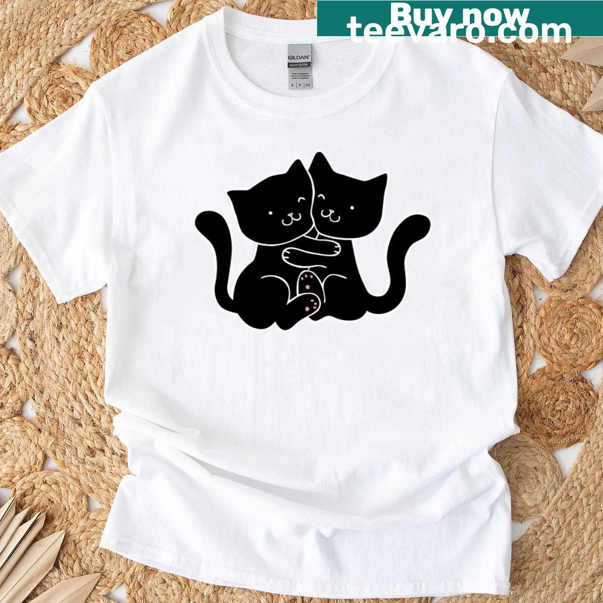Kawaii oversized T-shirt with a pattern of cute black cats — on a men's t-shirt