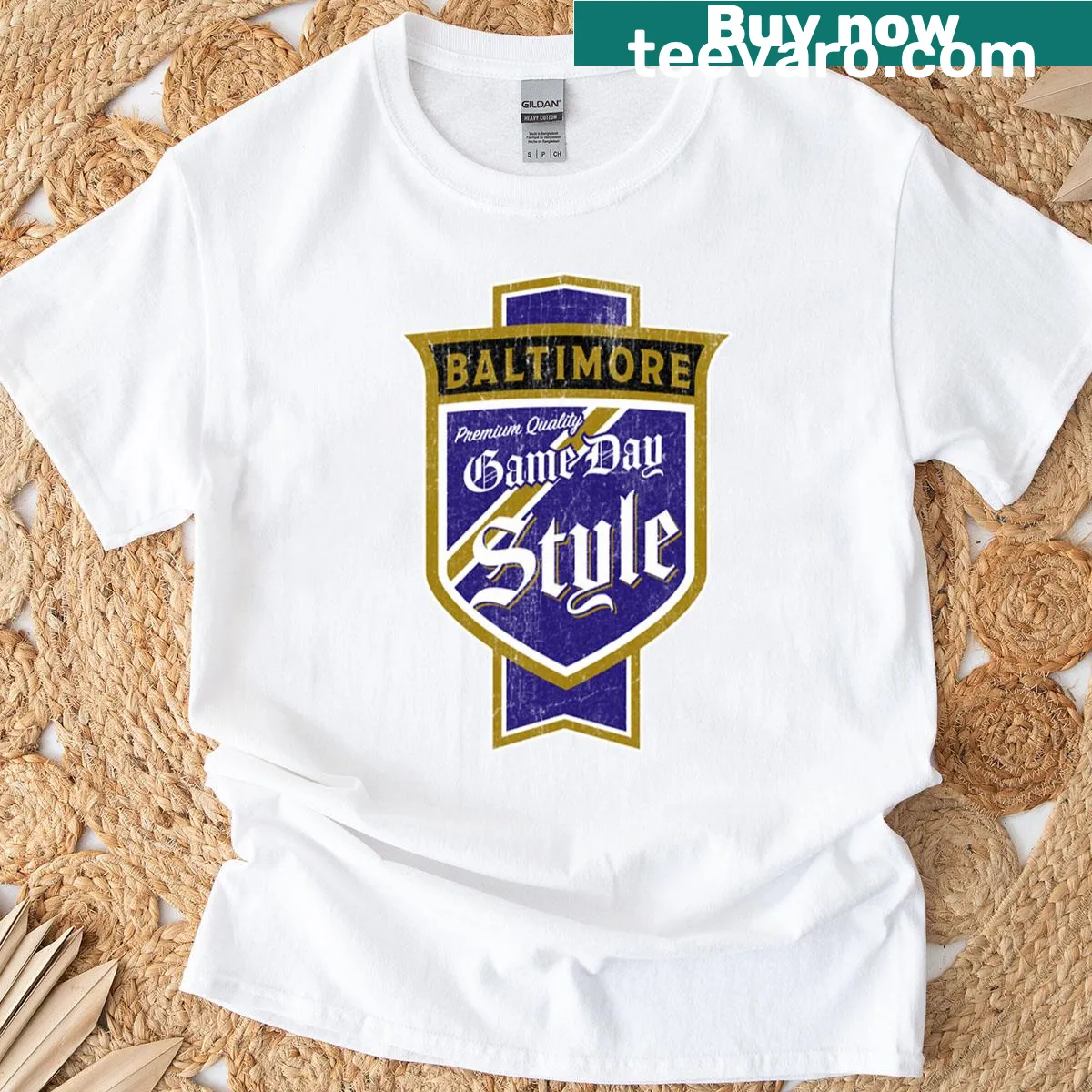 Vintage distressed T-shirt featuring a faded Baltimore beer label — on a men's t-shirt
