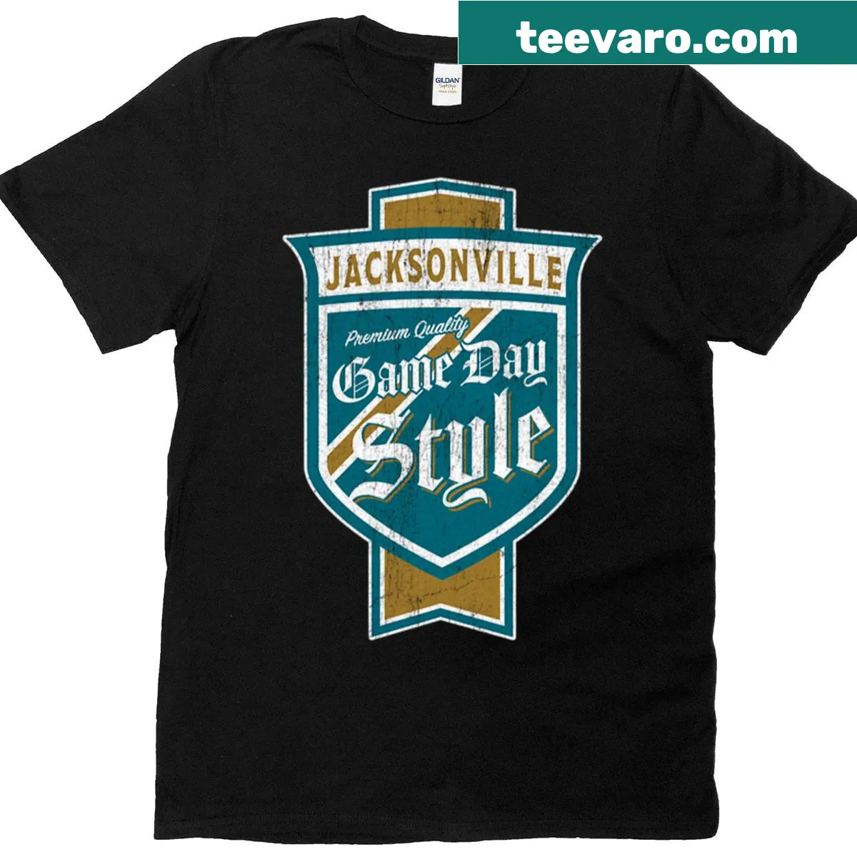 Vintage-style Jacksonville beer label graphic on T-shirt — on a men's t-shirt