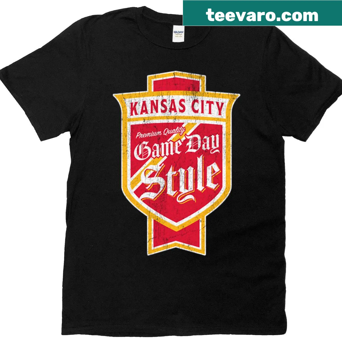 Vintage-inspired t-shirt with faded Kansas City beer label — on a men's t-shirt