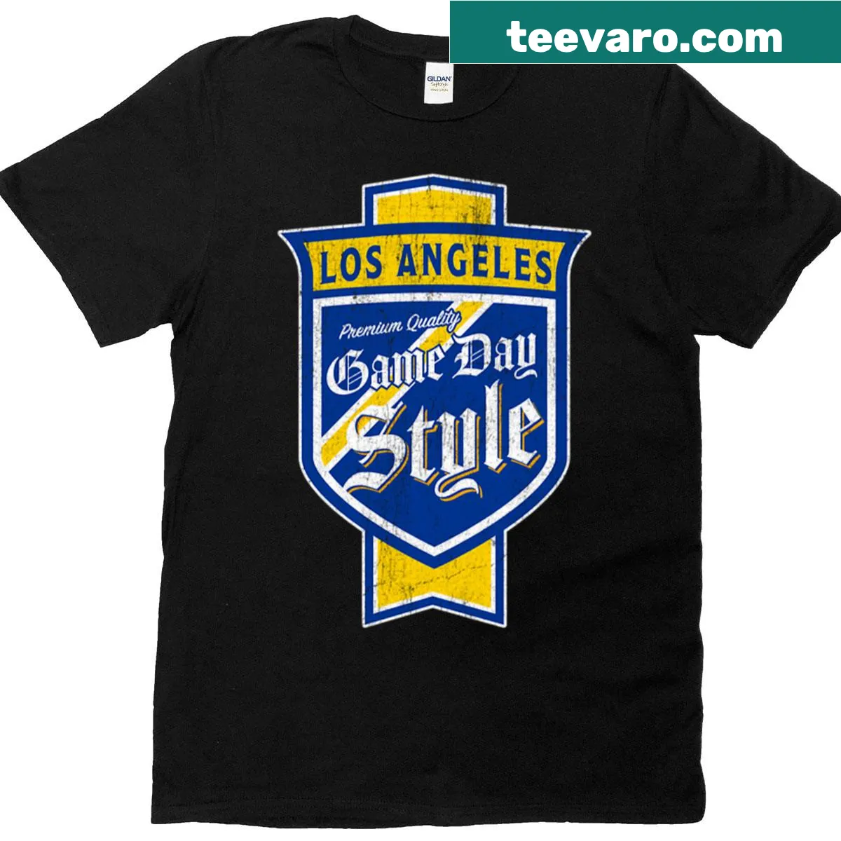 Vintage-inspired beer label T-shirt celebrating Los Angeles pride — on a men's t-shirt