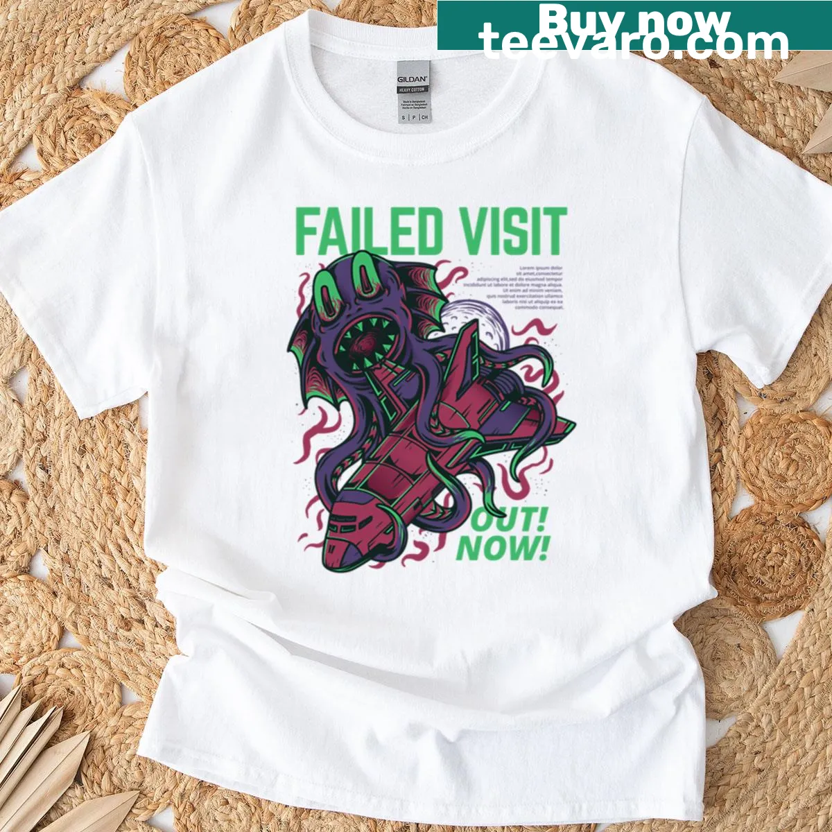Playful T-shirt with the phrase 'Failed Visit Out Now' — on a men's t-shirt