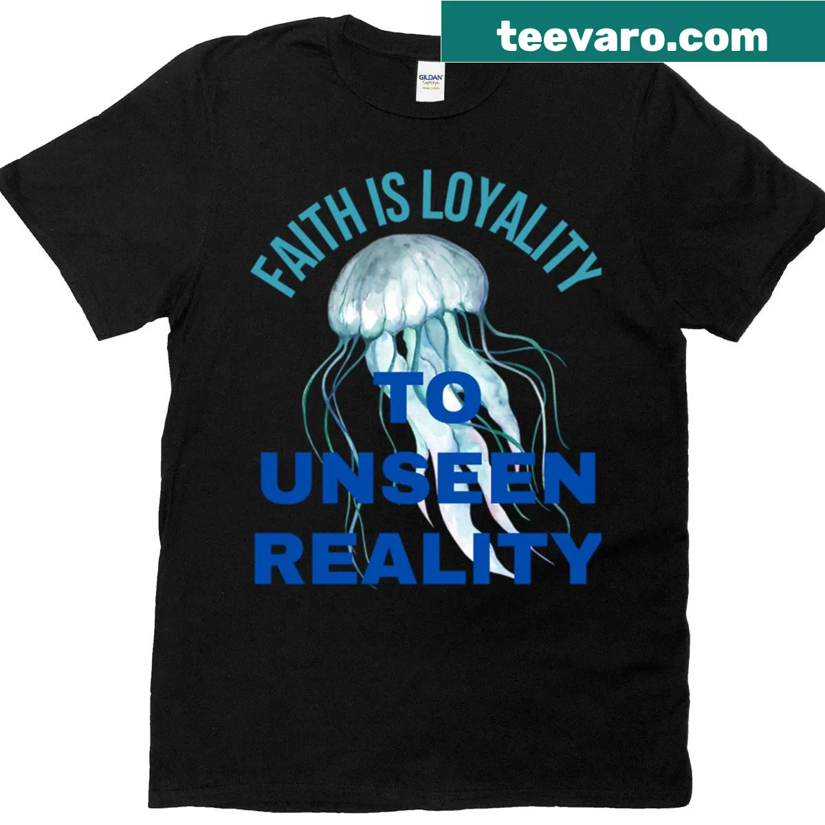 Watercolor jellyfish graphic with quote on oversized t-shirt — on a men's t-shirt