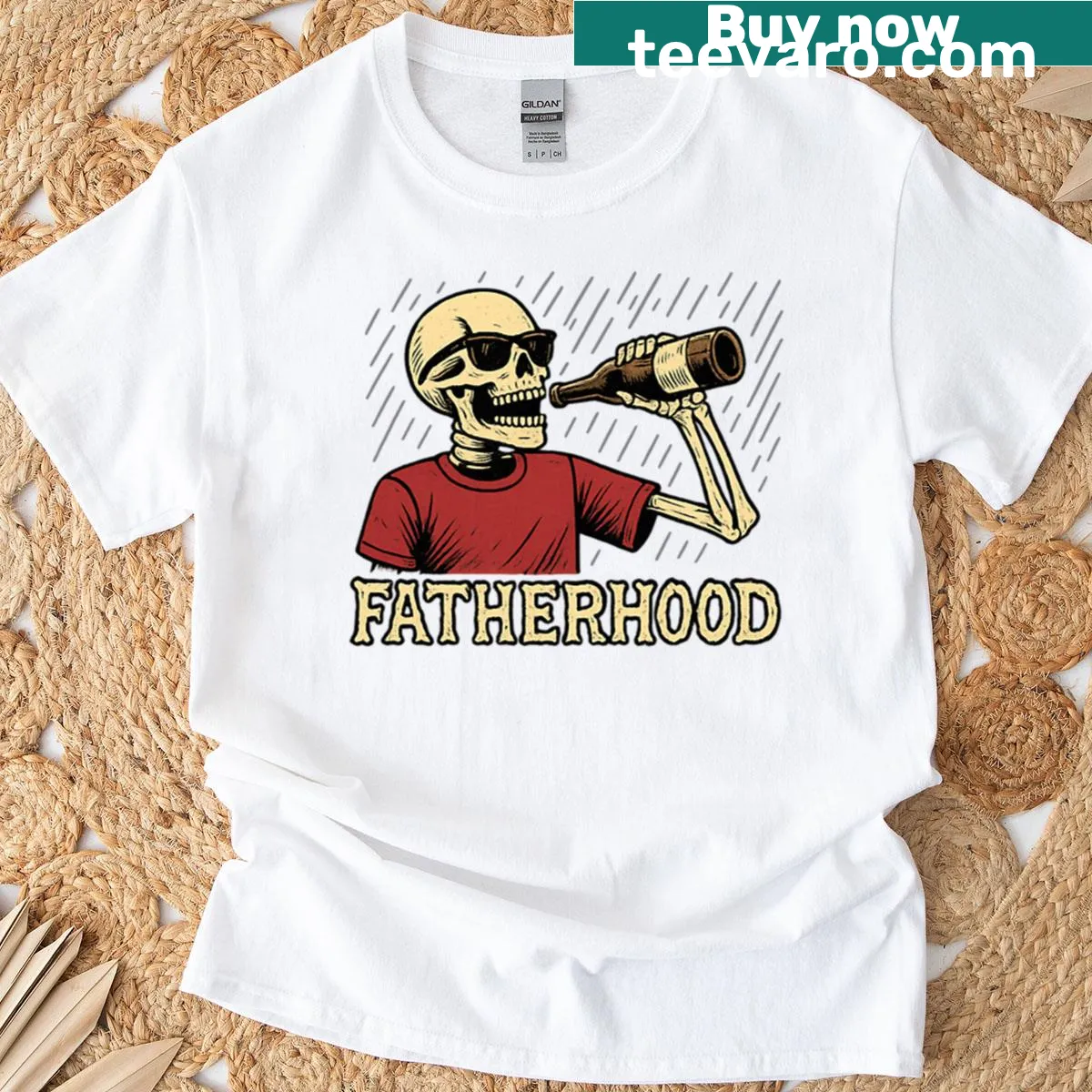 Typography stating Fatherhood Is What Always The Plan on t-shirt — on a men's t-shirt