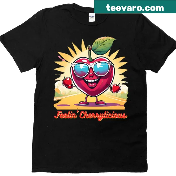 Graphic saying 'Feeling Cherrylicous' on oversized t-shirt
