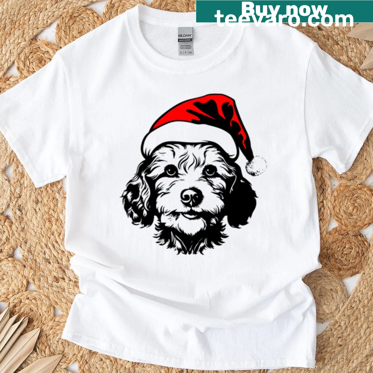 Oversized shirt featuring a festive golden retriever design. — on a men's t-shirt