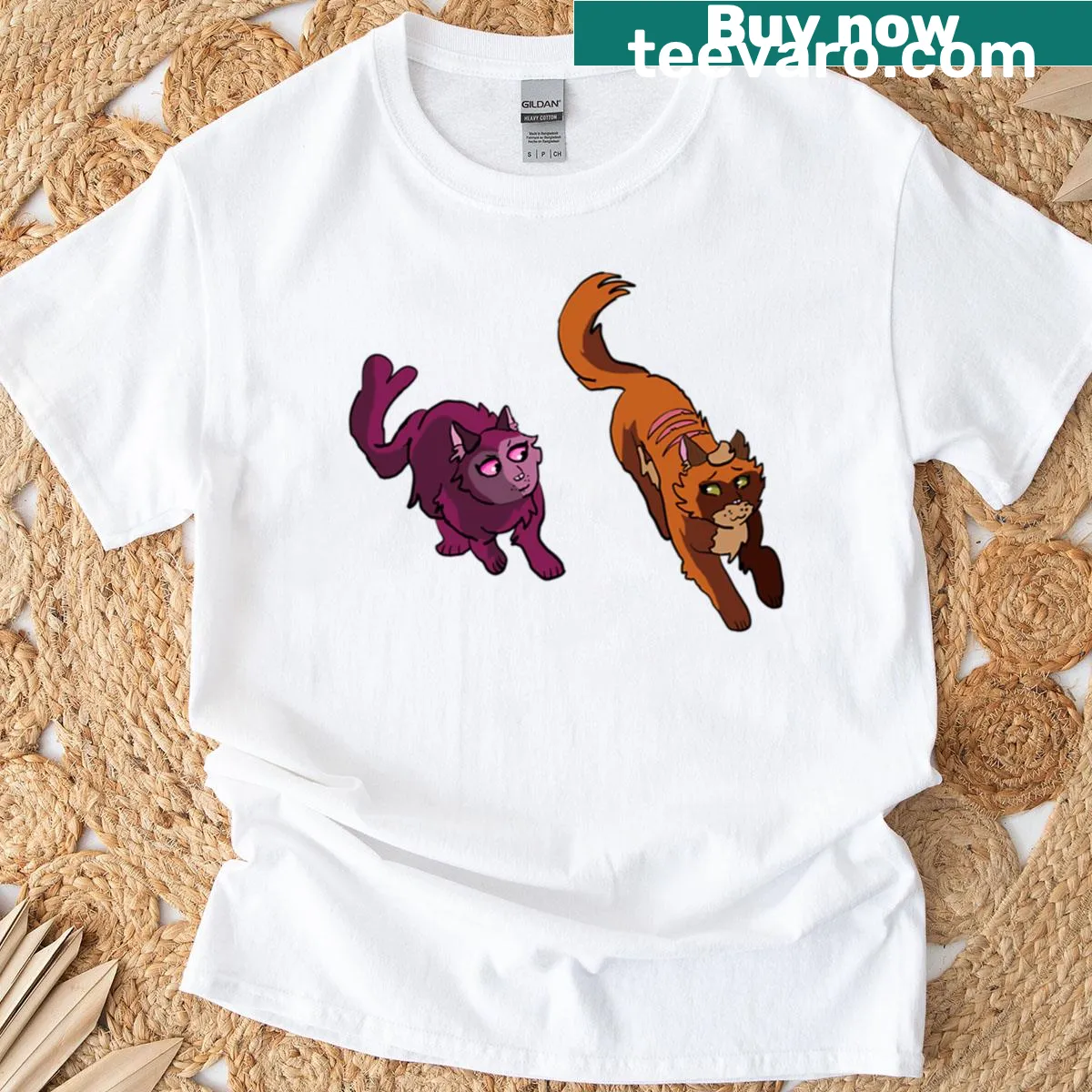 Oversized t-shirt featuring Firestar and Peachpaw cartoon design. — on a men's t-shirt