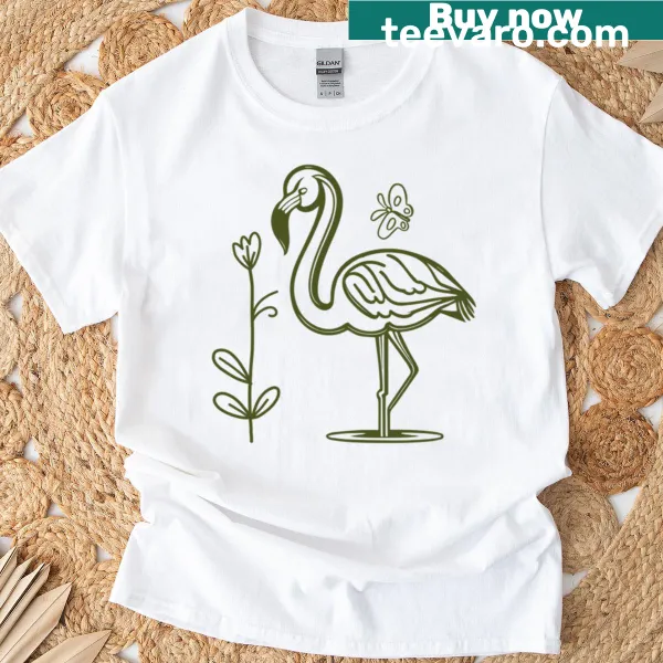 Cute yellow shirt featuring a floral flamingo graphic design.