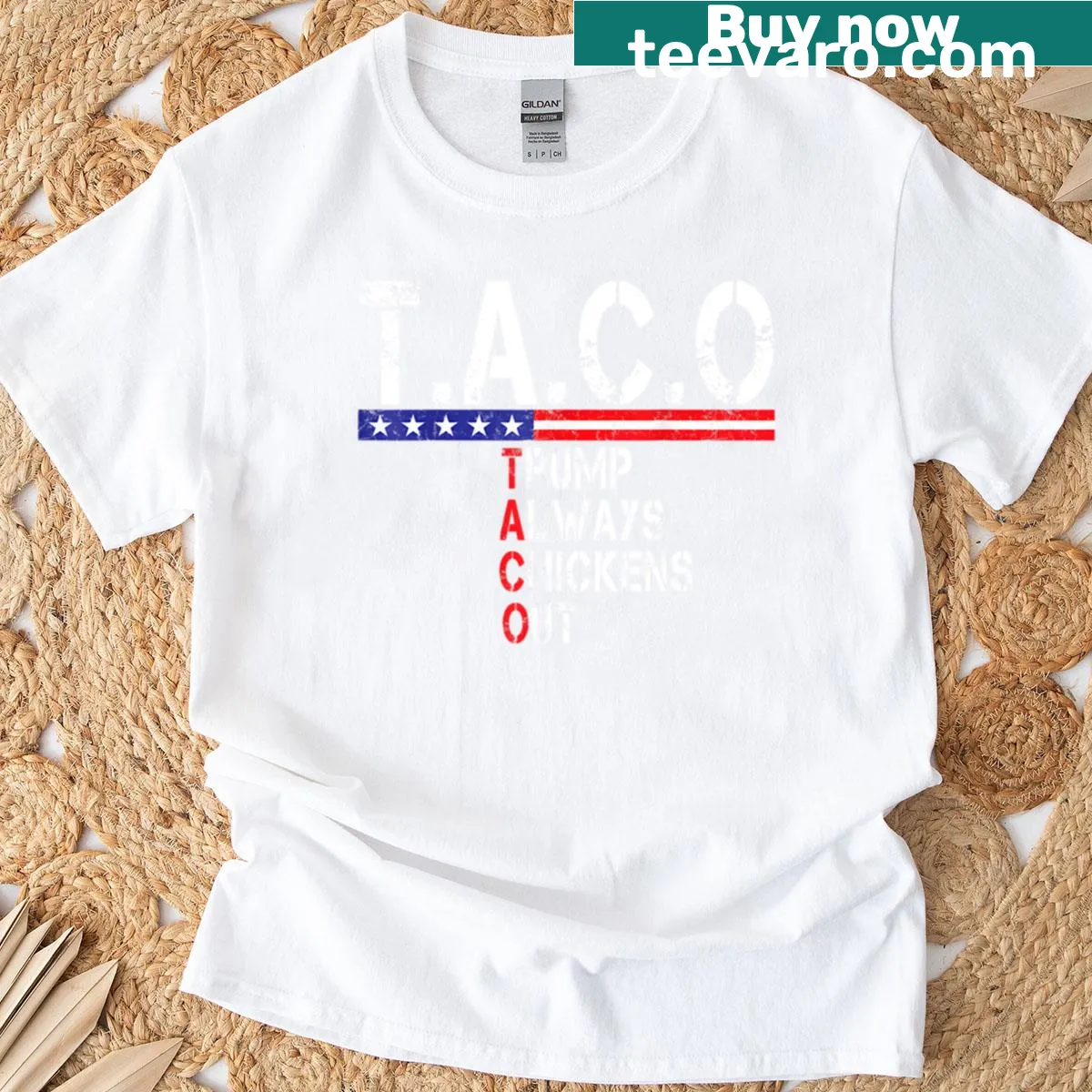 Funny taco-themed T-shirt with humorous political text. — on a men's t-shirt