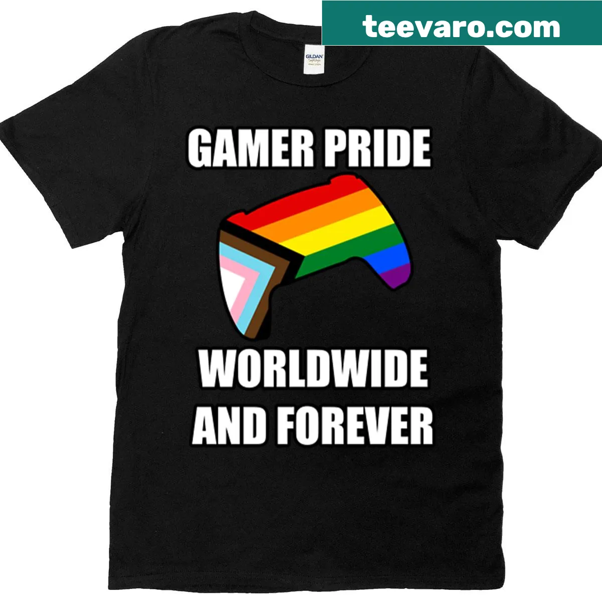 Oversized t-shirt featuring the phrase 'Gamer Pride Worldwide' in bold typography — on a men's t-shirt