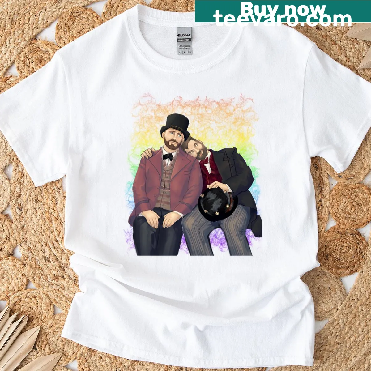 Steampunk wedding illustration featuring gay marriage design — on a men's t-shirt