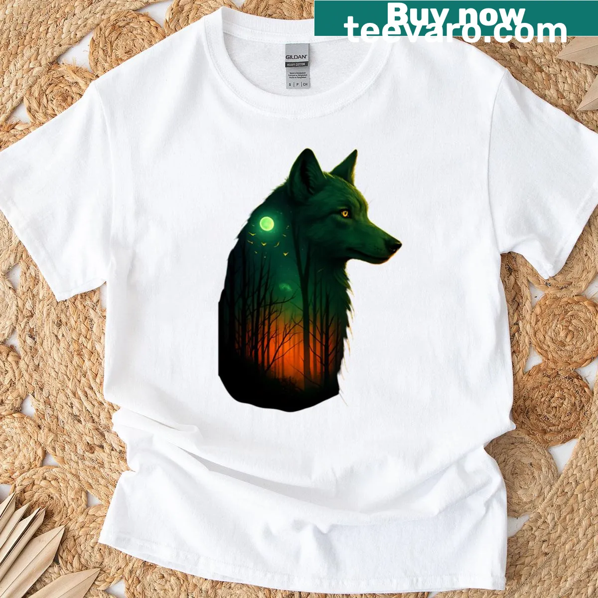 Ghostly wolf graphic design on a T-shirt — on a men's t-shirt