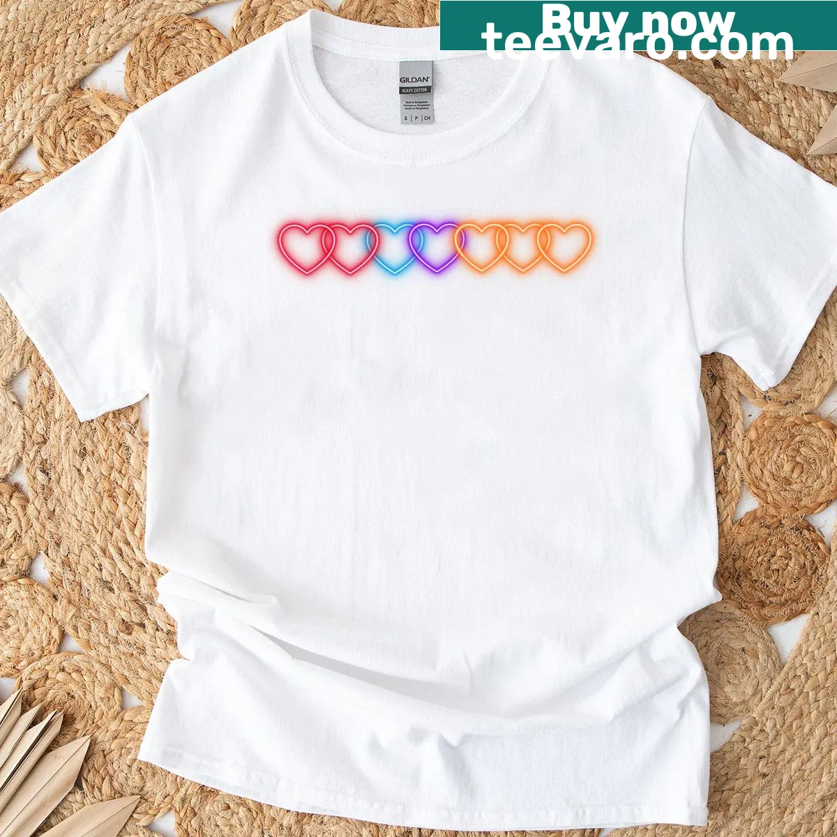 Charming glowing hearts graphic on a T-shirt — on a men's t-shirt