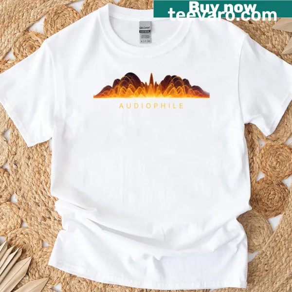 Audiophile T-shirt featuring a sound wave graphic.