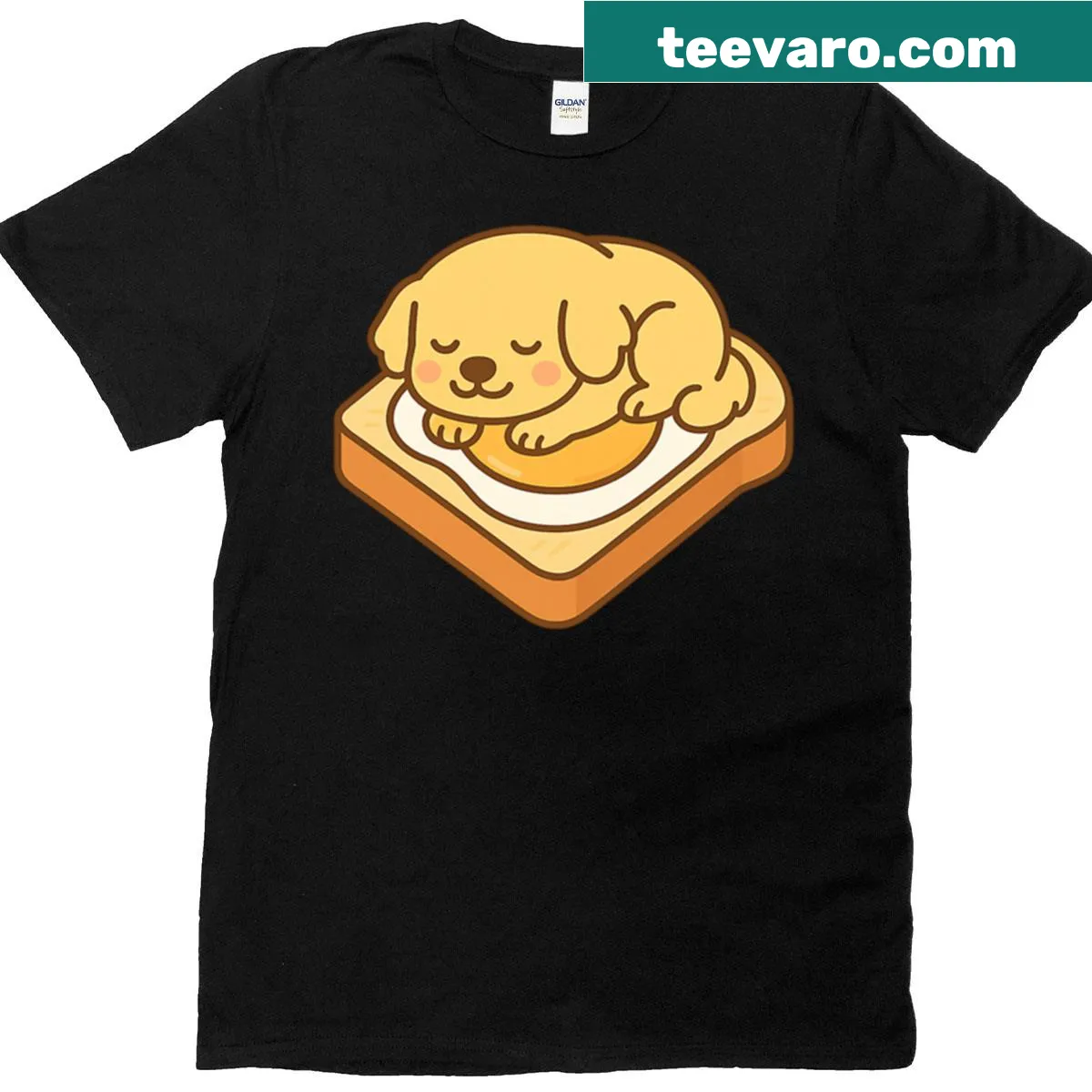 Kawaii-style T-shirt featuring a Golden Retriever on toast — on a men's t-shirt